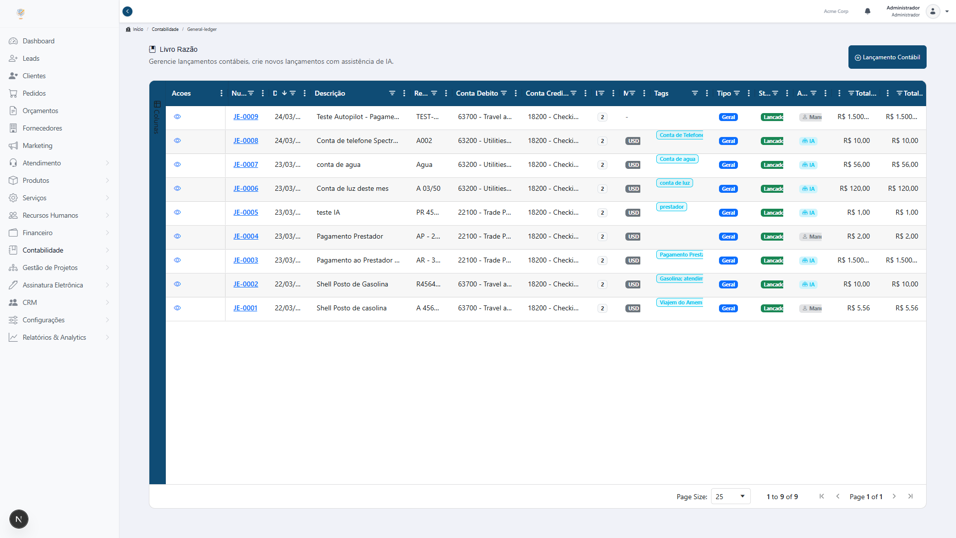 General Ledger view